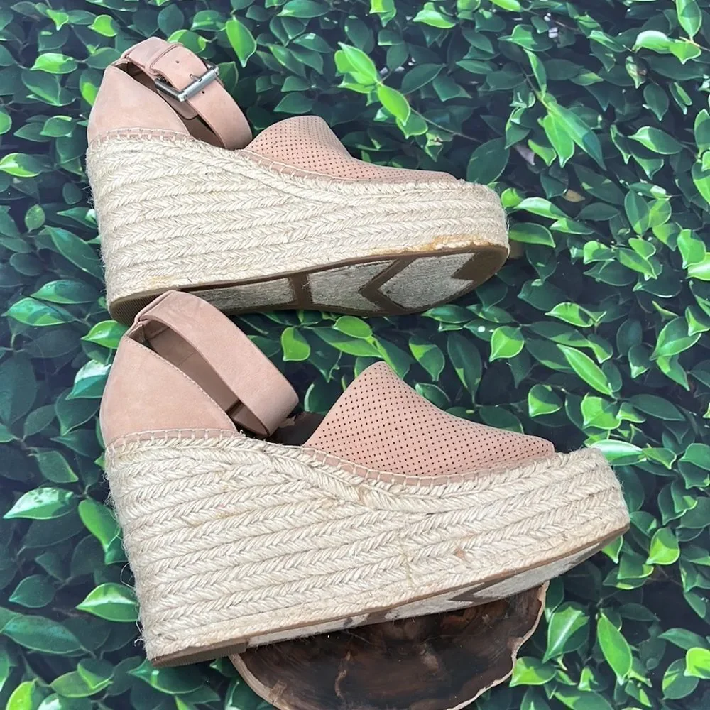 *Marc Fisher dusty pink suede eyelet espadrille wedges